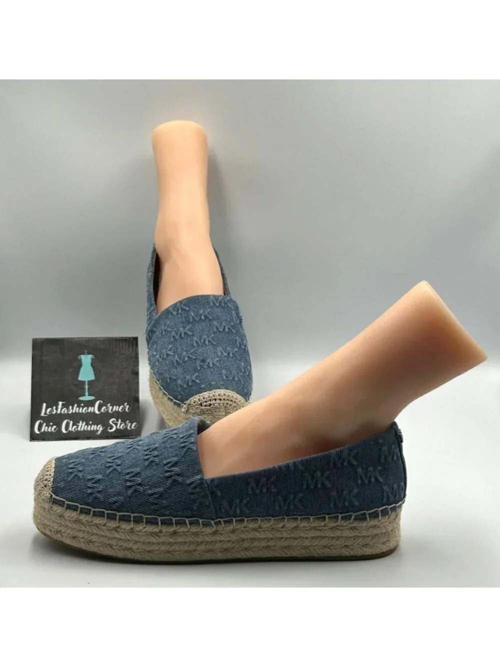 Michael Kors Women's Blue Denim Lynn Espadrille Slip on Flats Shoes Size 11 3621